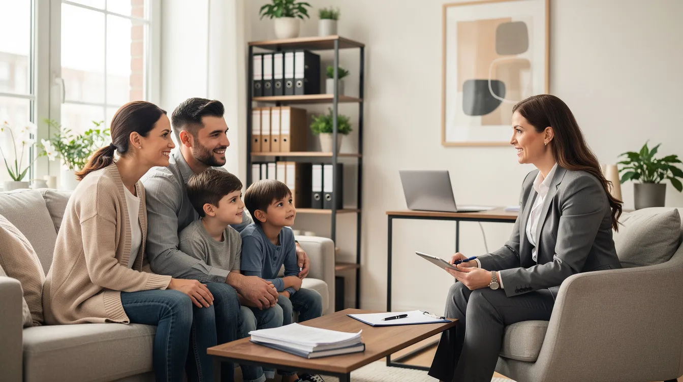 The image depicts a family meeting with a healthcare professional in an office setting, where they discuss urgent care treatment and medical records. The atmosphere suggests a serious conversation about potential medical malpractice cases, highlighting the importance of understanding patient care and the responsibilities of medical providers.