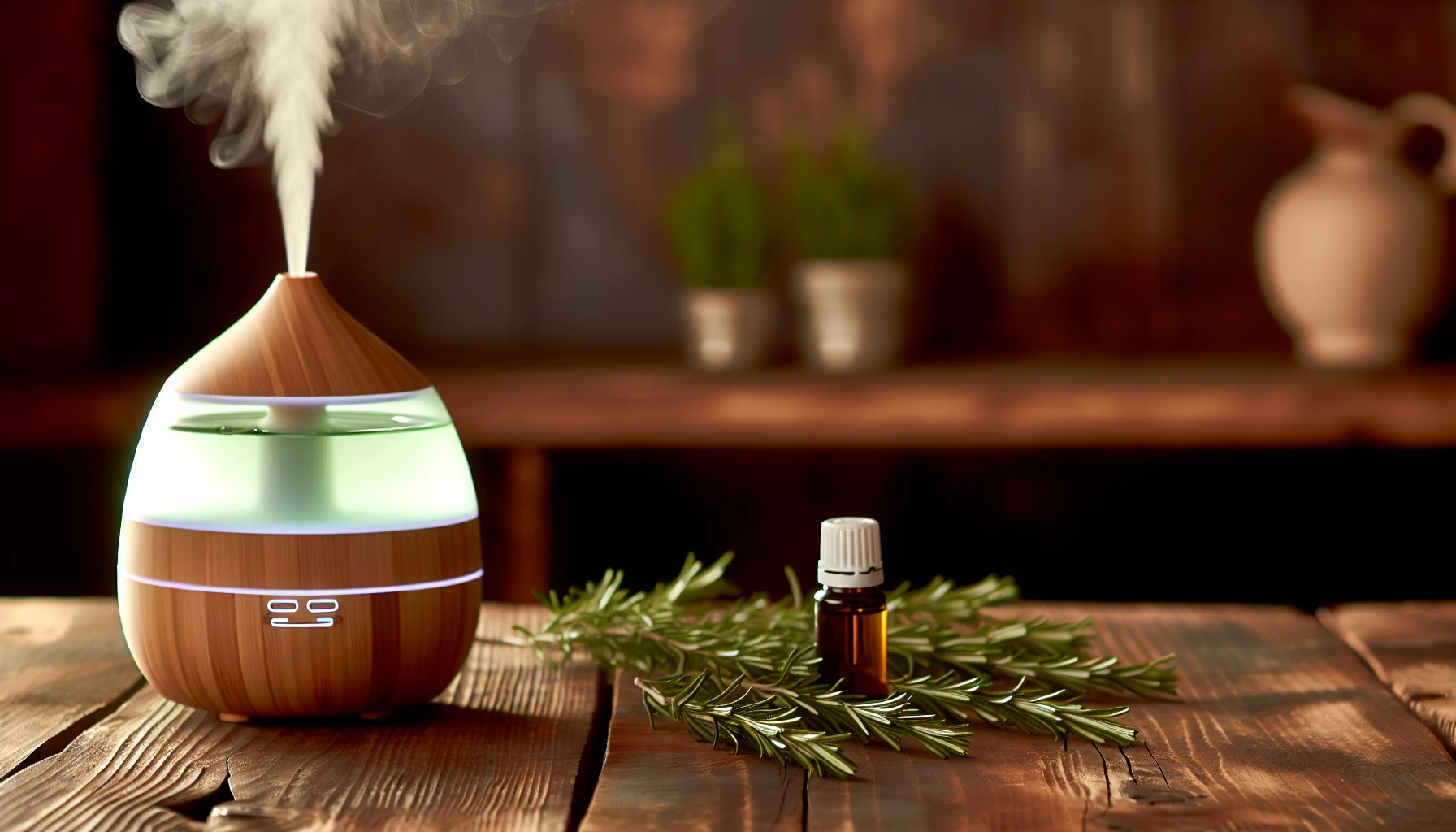 Aromatherapy diffuser emitting mist with rosemary oil for cognitive enhancement