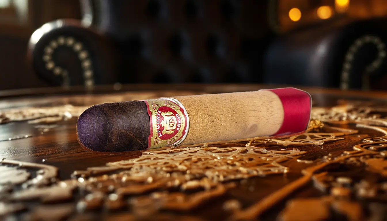 Arturo Fuente Anejo No.50 cigar resting on a wooden table.