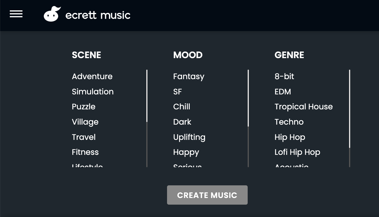 Ecrett - Generating music from scenes, moods, genres