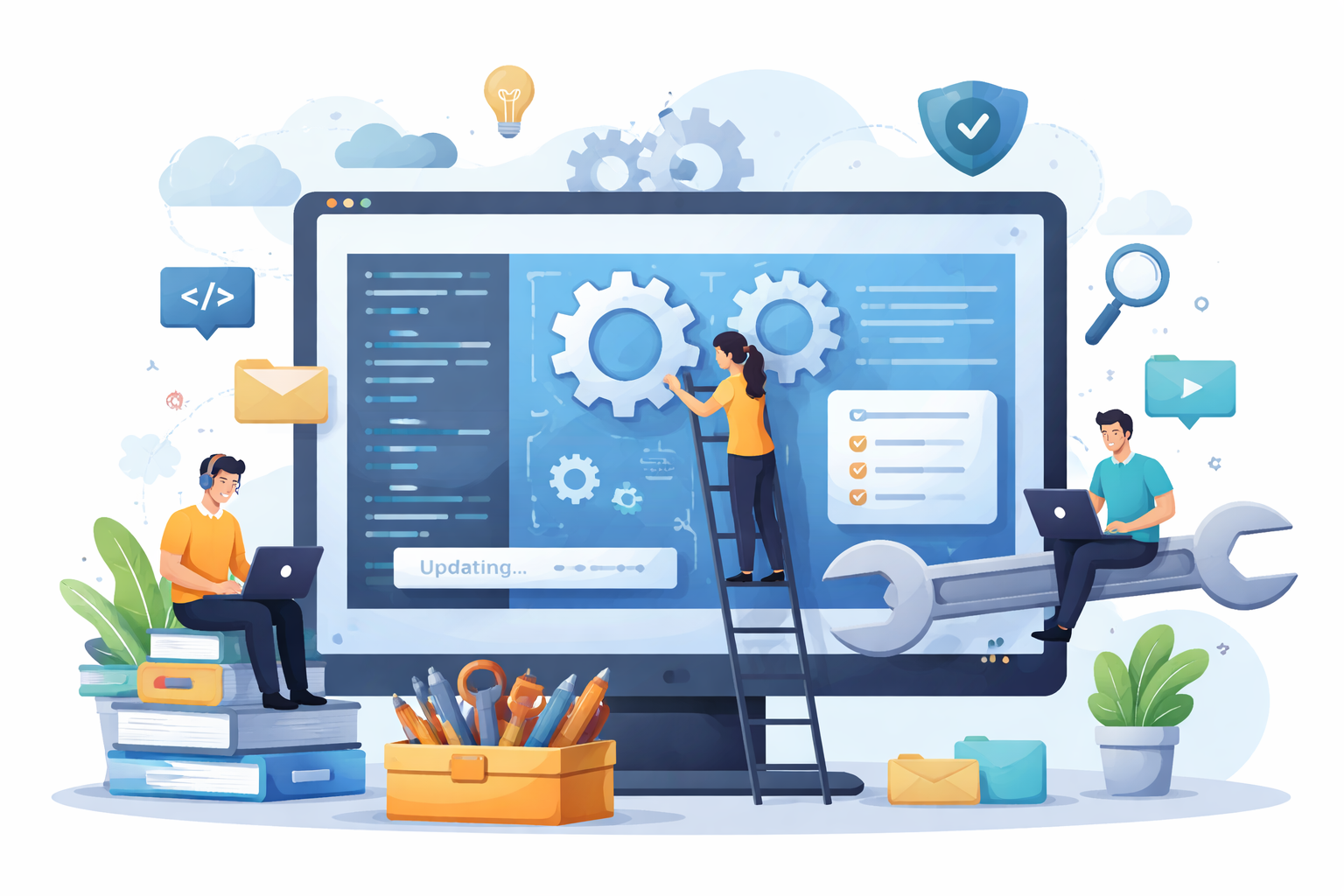 animated image to represent changes being made and implemented to a software product