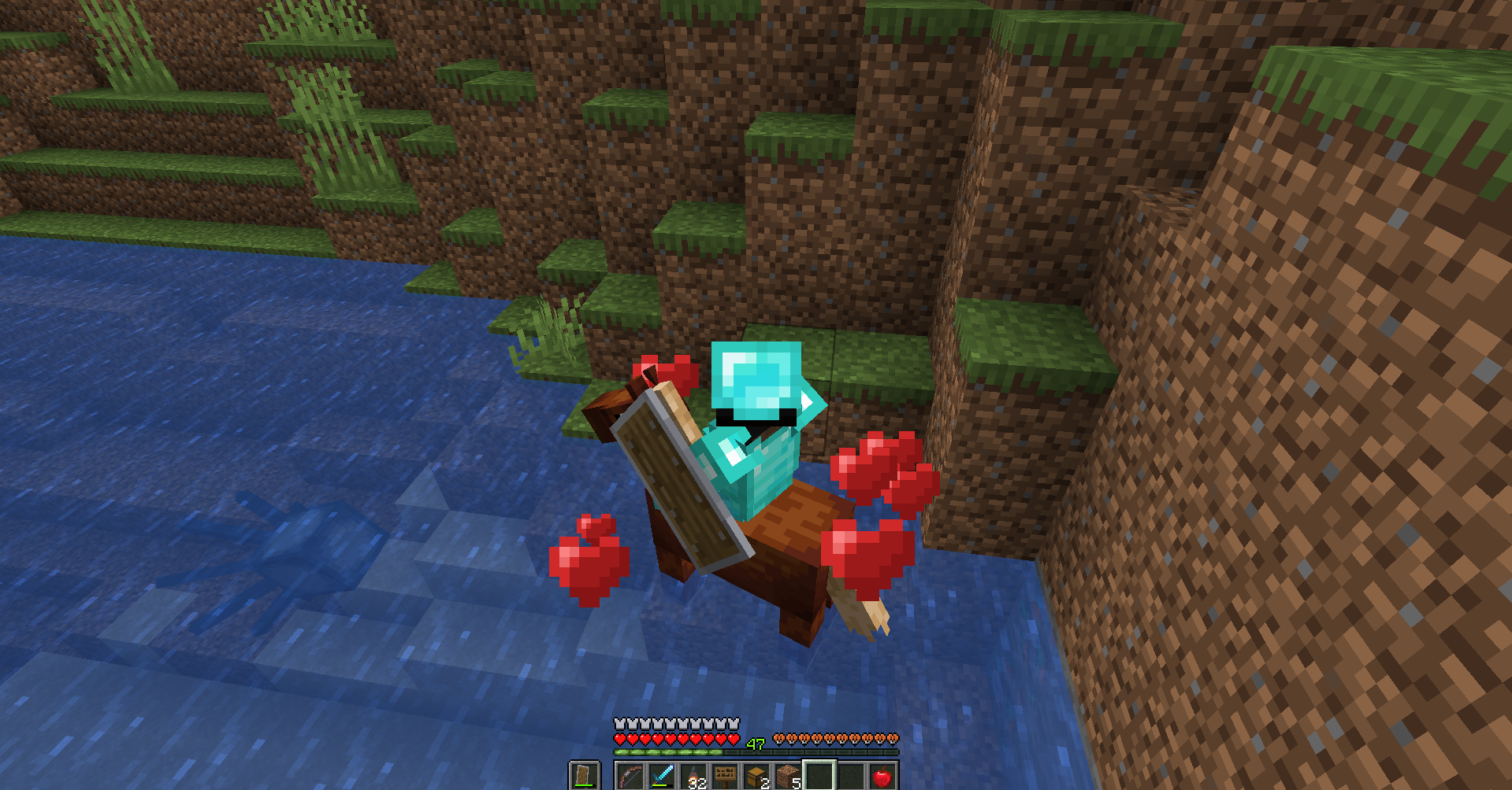A player riding a horse that's just been tamed.