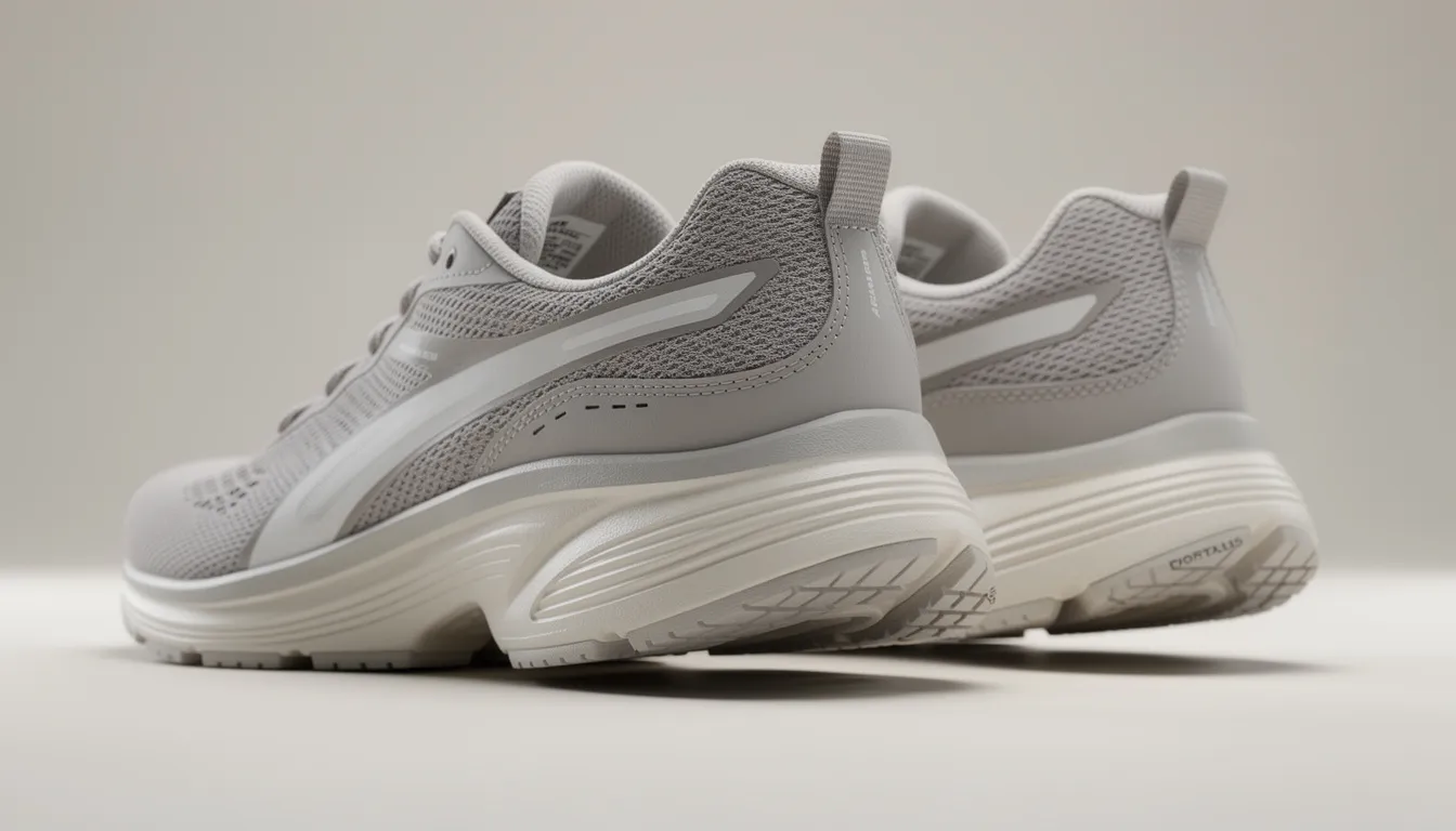 The image features a close-up view of supportive walking shoes designed with cushioned soles, ideal for relieving foot pain and providing comfort. These shoes help manage persistent toe pain and support the foot's structure, making them a suitable choice for those experiencing issues like rheumatoid arthritis or plantar fasciitis.