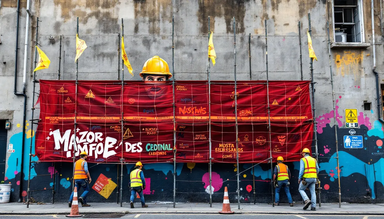 Safety regulations being followed on a scaffolding site.
