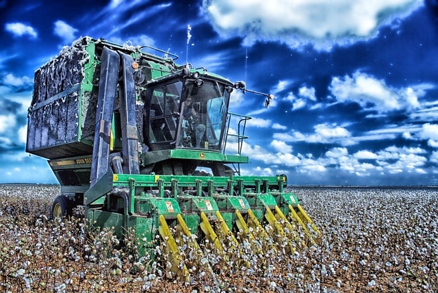 cotton harvester, agriculture, farm, rural, sky, clouds, nature, outside, field, hdr, blue farm, blue field, cotton harvester, cotton harvester, cotton harvester, cotton harvester, cotton harvester