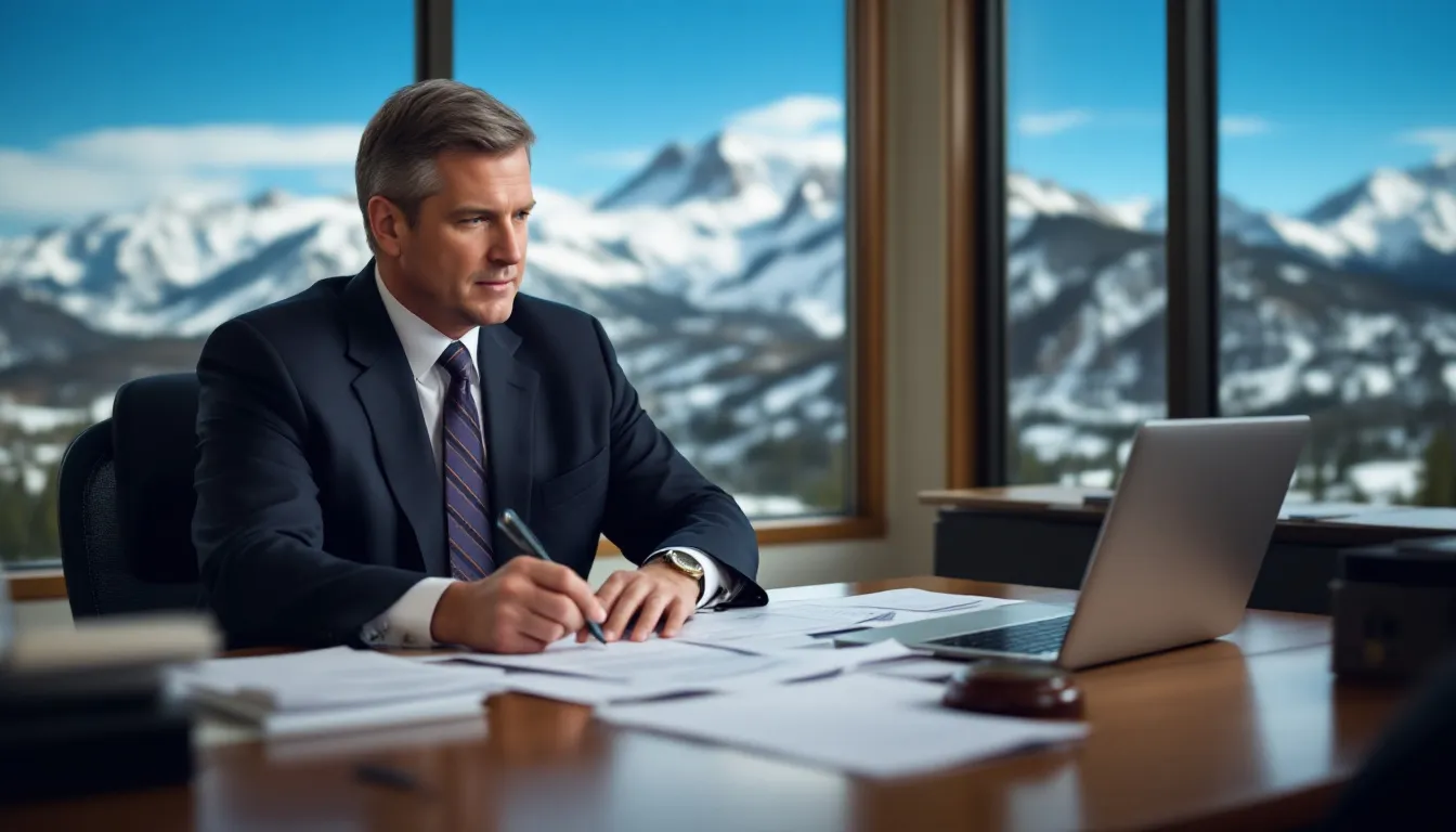 In the image, attorney Steve Johnston is diligently working at his desk, focused on obtaining maximum results for his clients, with a scenic view of Colorado in the background. He represents injured workers navigating the workers compensation claims process, ensuring they receive the medical benefits and compensation they deserve.