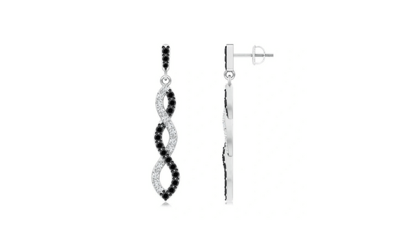 Black and White Diamond Infinity Dangle Earrings 