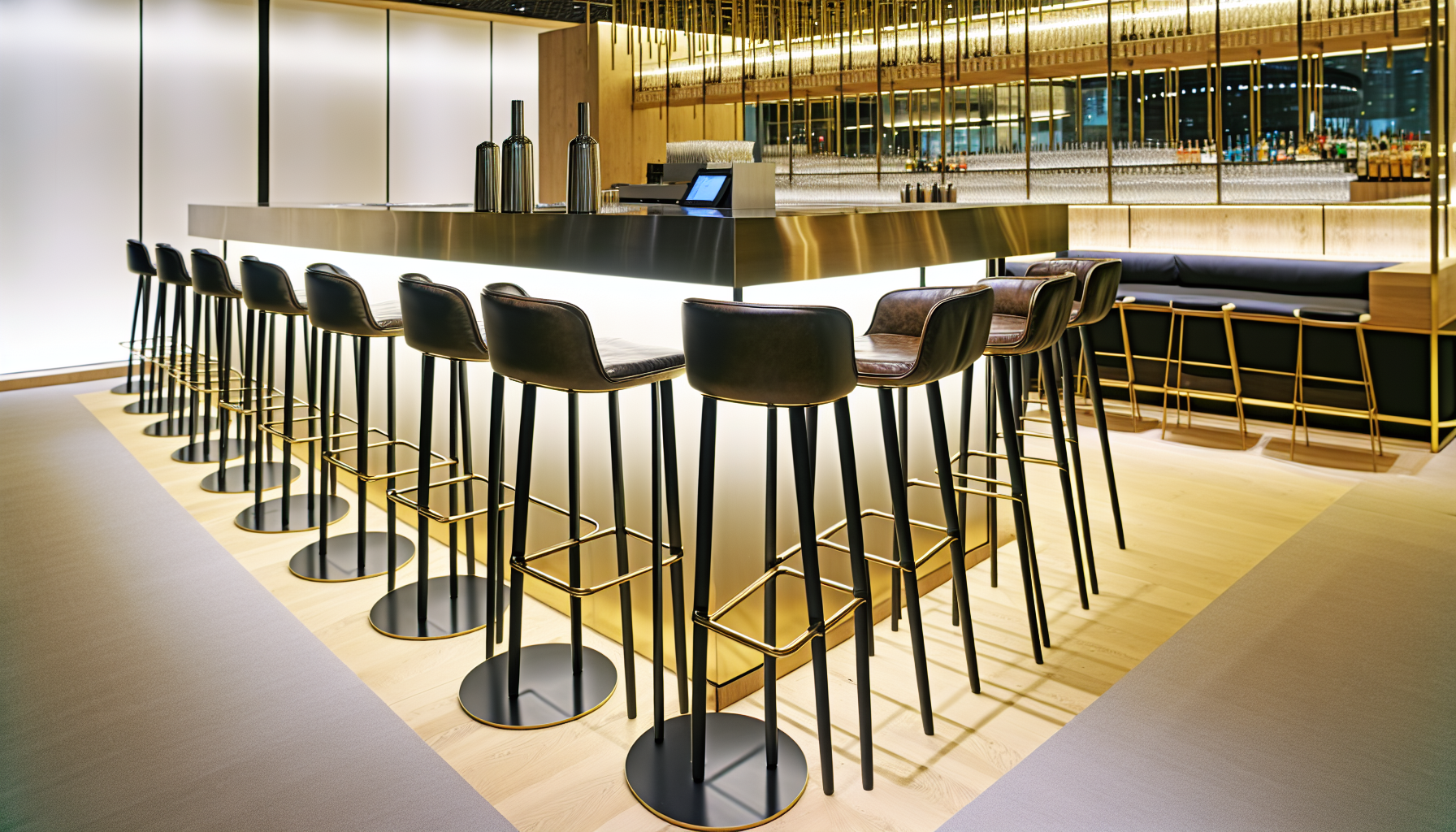 Elegant tall bar stools in a commercial setting