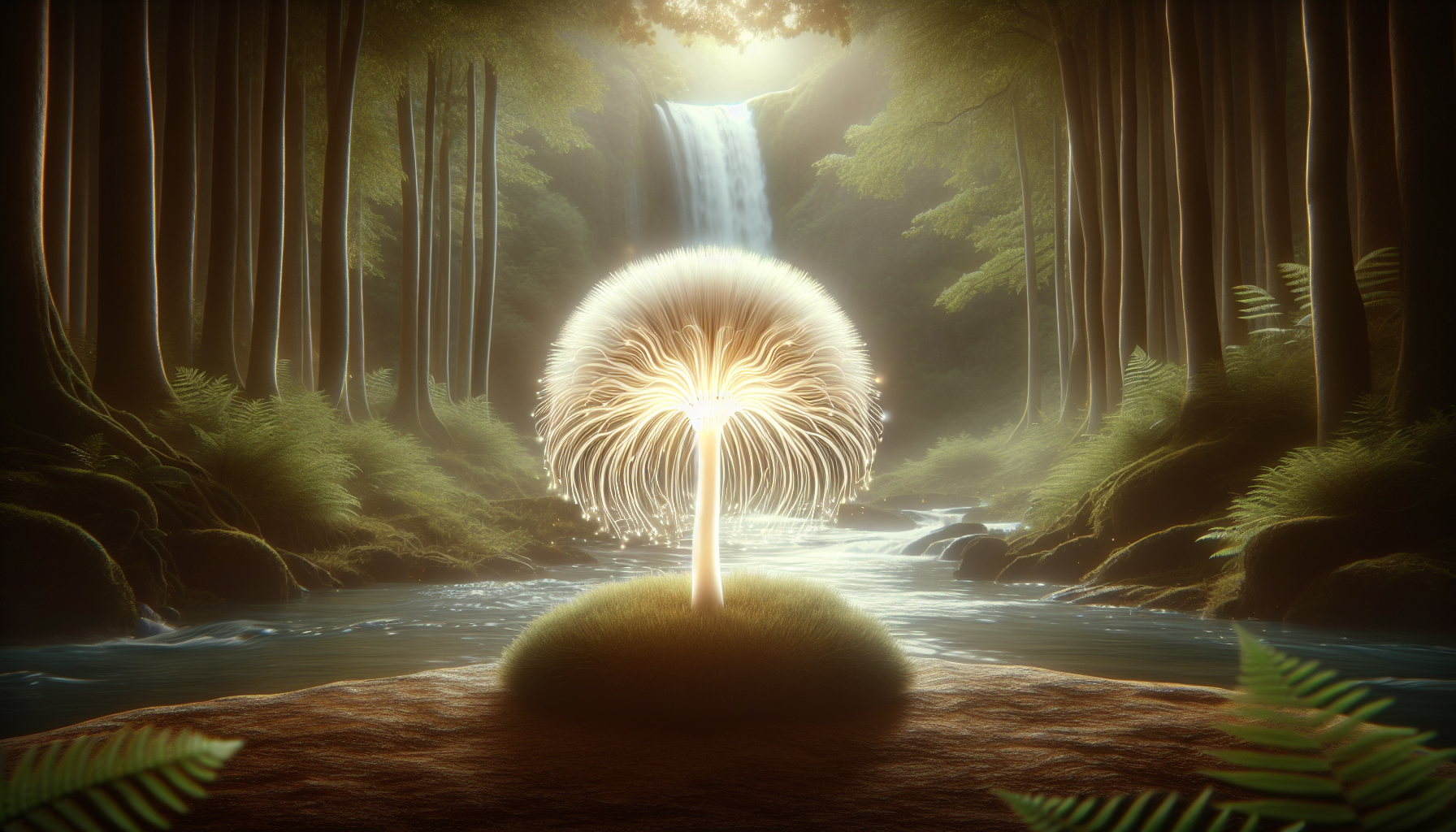 Illustration of lion's mane mushroom promoting brain health and reducing stress