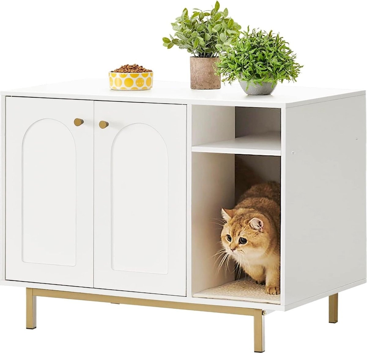 Houten kattenbak meubel met moderne uitstraling