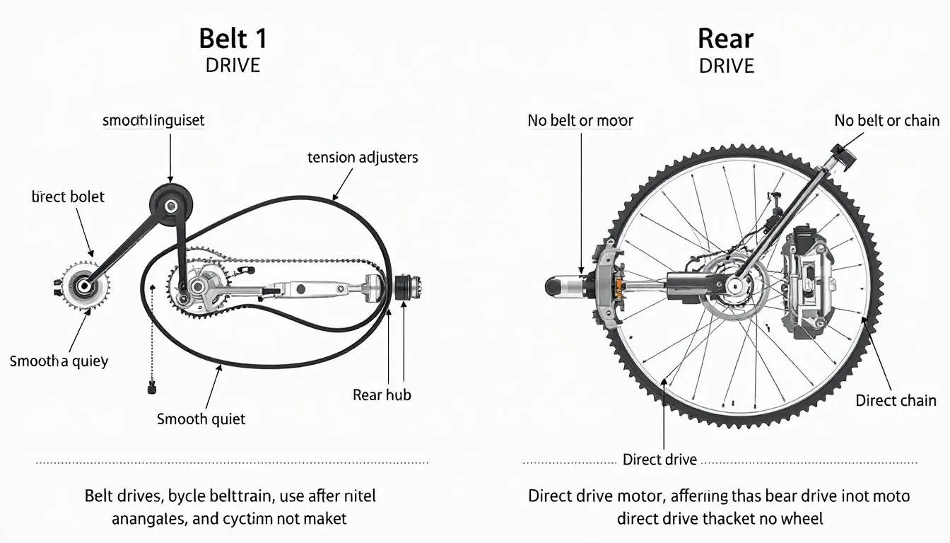 The image illustrates a side-by-side comparison of a belt drive mechanism and a direct drive motor placement, highlighting the differences in design and functionality commonly found in DJ turntables. It showcases how each system affects sound quality and performance, appealing to both vinyl purists and audiophiles interested in enhancing their vinyl collection.