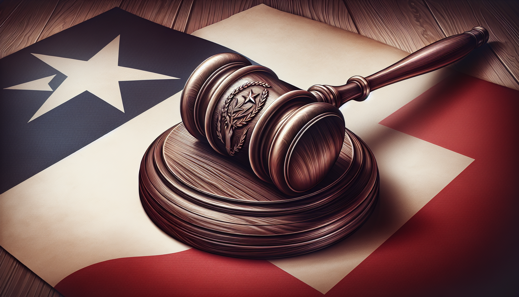 Illustration of a gavel and the Texas state flag