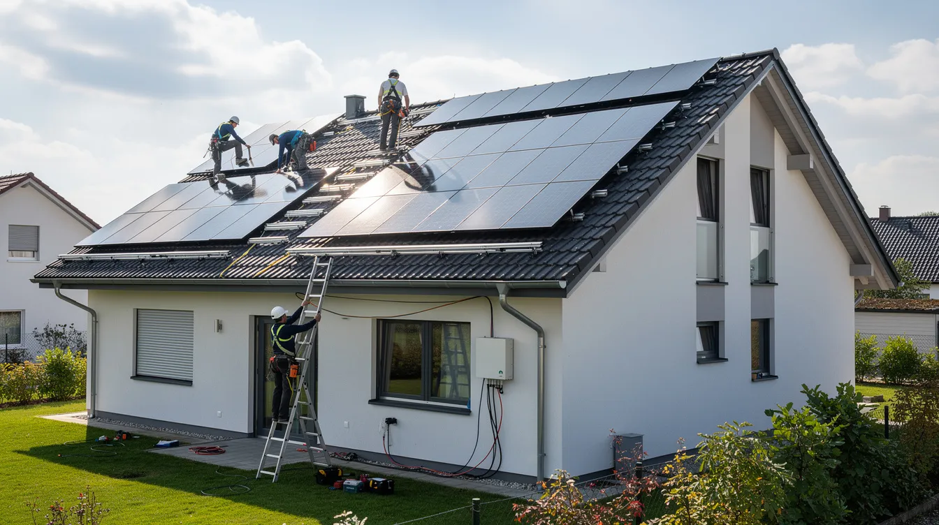 Na dachu domu jednorodzinnego zainstalowano panele fotowoltaiczne, które wykorzystują nowoczesną technologię perowskitową, opracowaną przez Olgę Malinkiewicz. Instalacja ta przyczynia się do oszczędności energii oraz ochrony środowiska, wpisując się w działalność firm takich jak Columbus Energy. Bezprawnego rozpowszechniania informacji, saule s.a, Dawid Zieliński