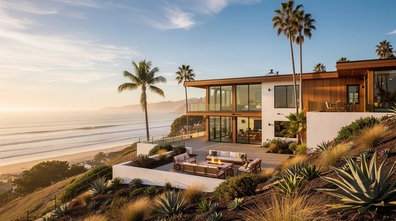 The image depicts a stunning coastal home in California, showcasing expansive ocean views and a beautifully landscaped exterior. This serene setting could serve as a perfect backdrop for discussions on trust administration or estate planning, highlighting the importance of legal guidance in managing complex assets and ensuring the best interests of multiple beneficiaries.