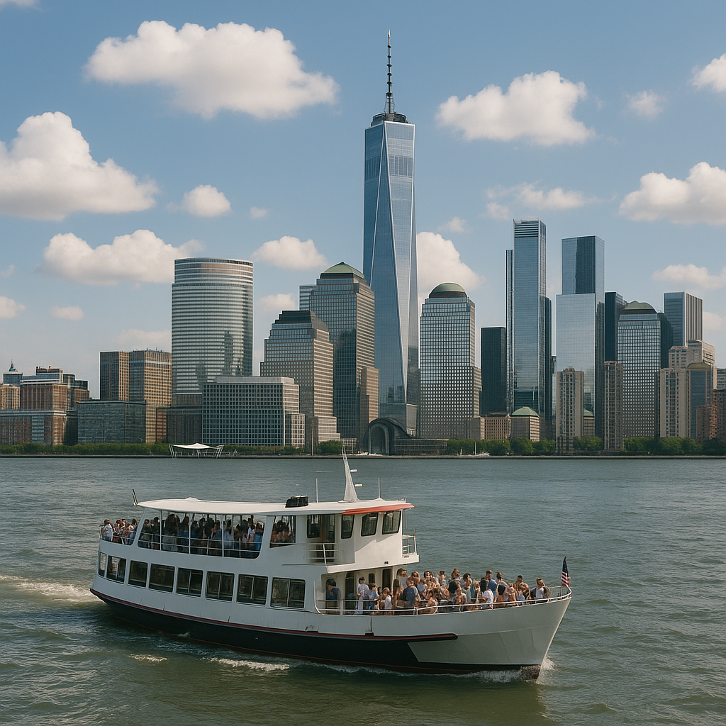 Experience breathtaking views of Lower Manhattan and iconic landmarks on a relaxing Hudson River cruise aboard the Rip Van Winkle II.