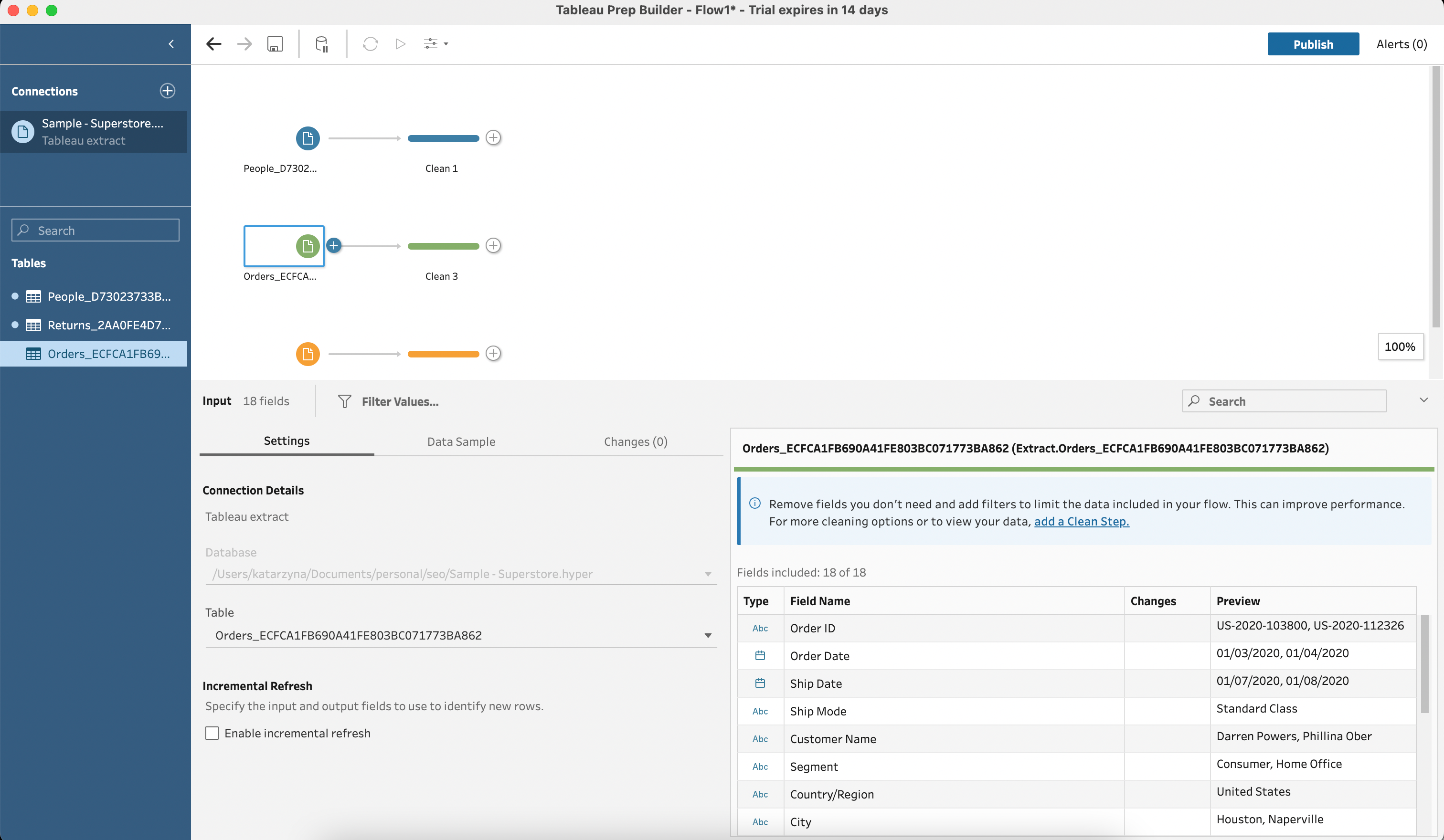 Example of input step in Tableau Prep