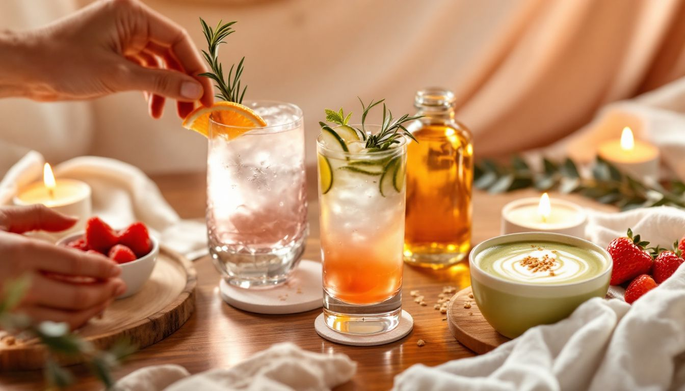 A close-up of a variety of synthetic alcohol alternatives displayed on a table.