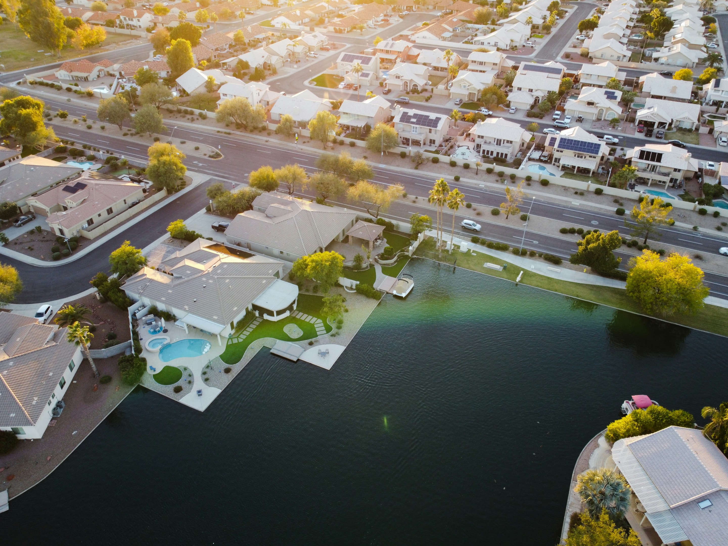 Aerial view of neighborhood in Arizona.