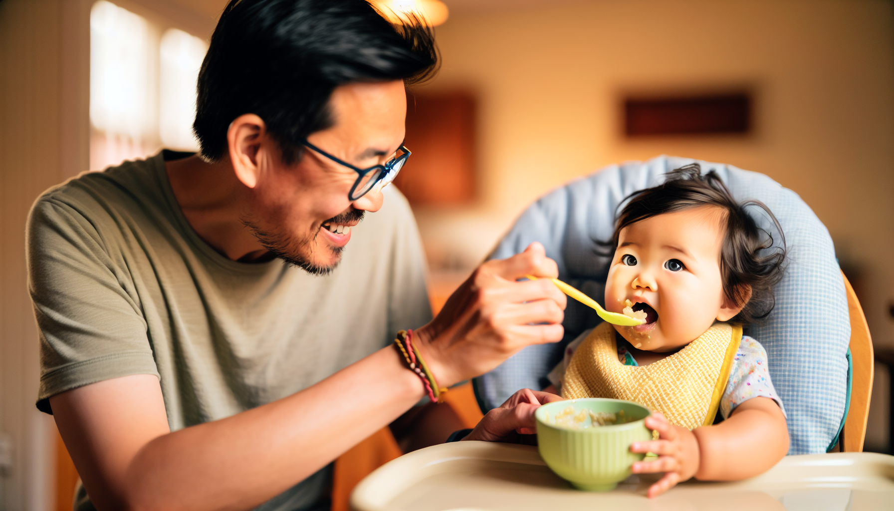Parent feeding baby with organic baby food