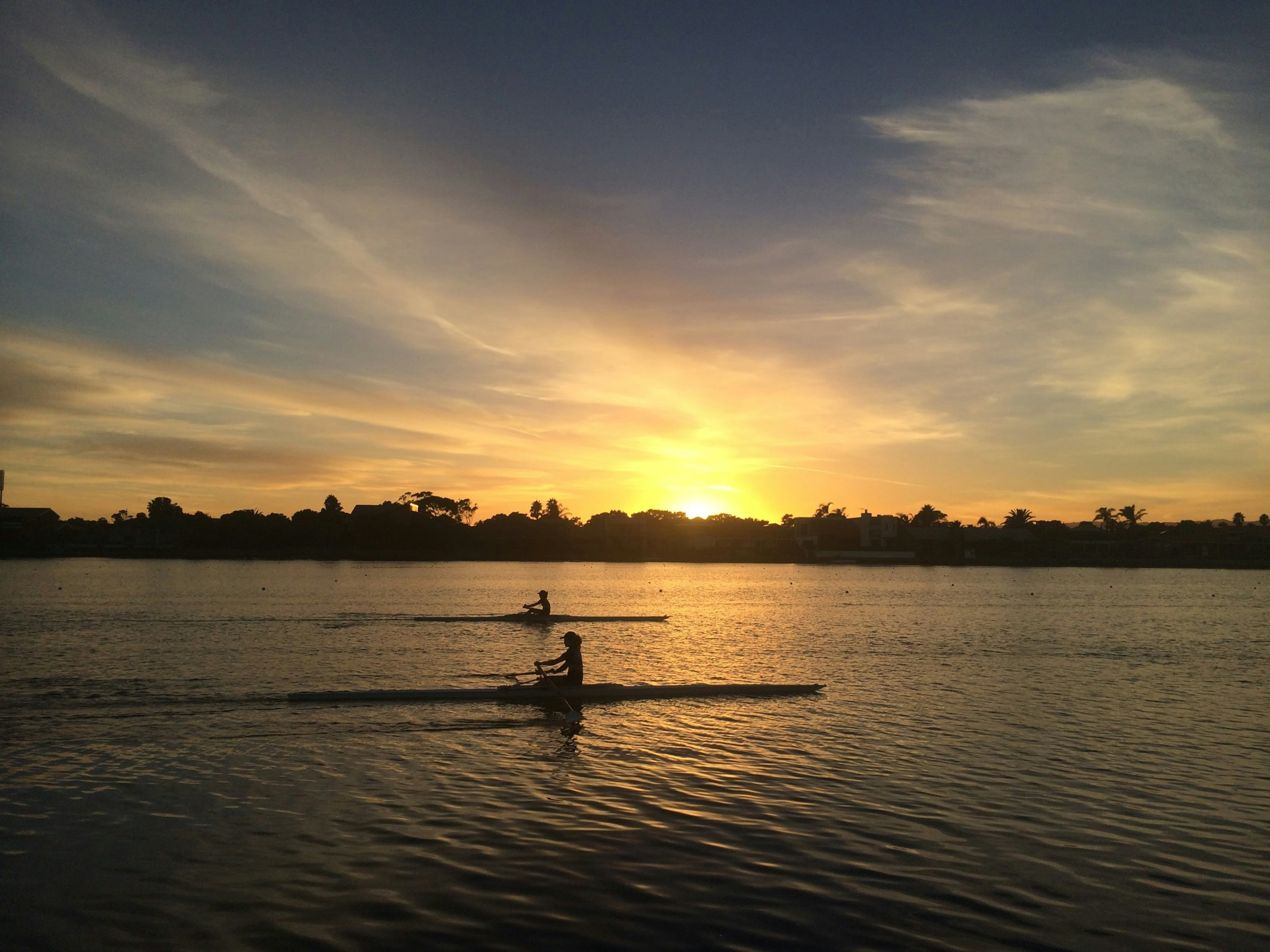 rowing in the sunset