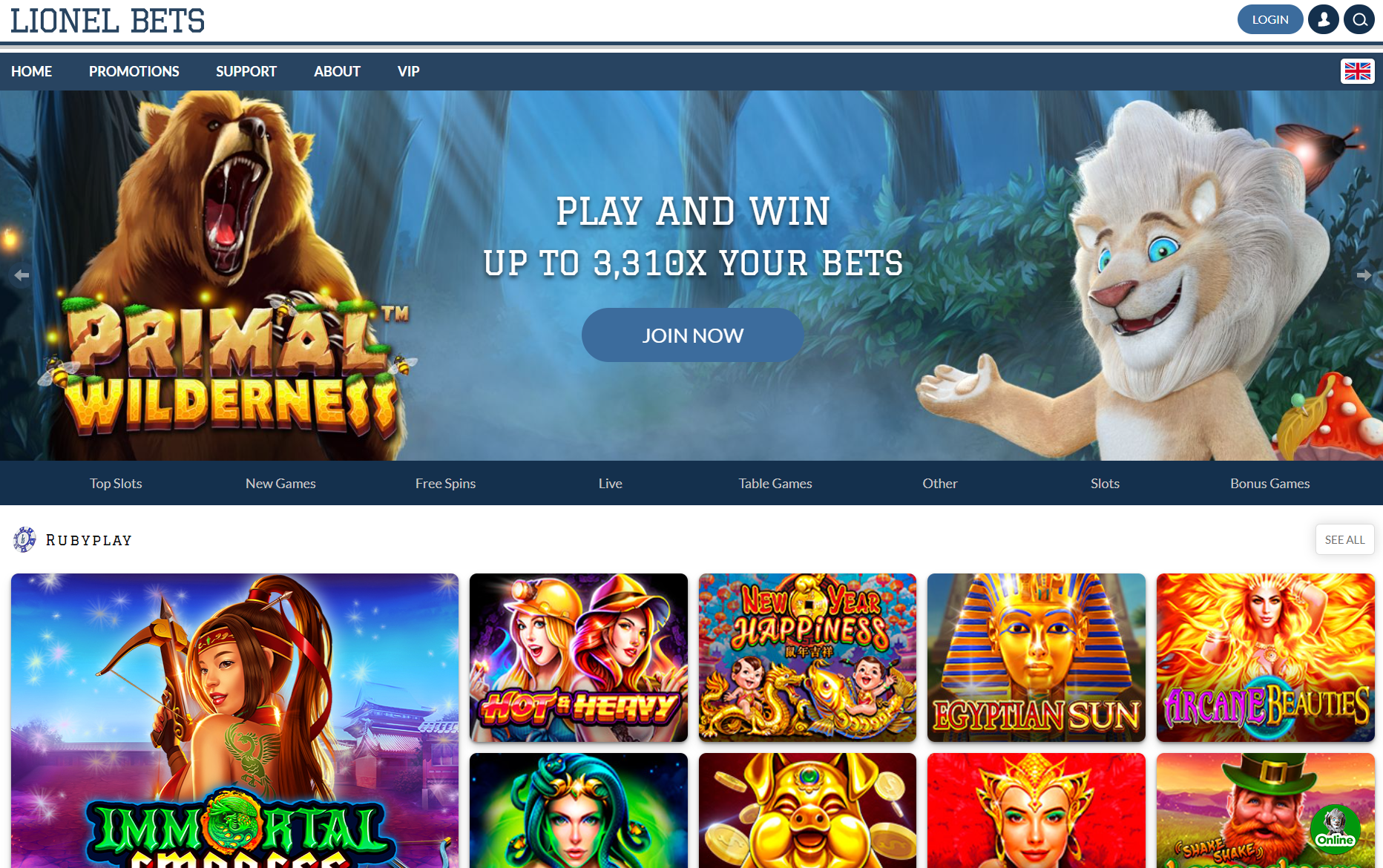 Lionel Bets Casino Homepage