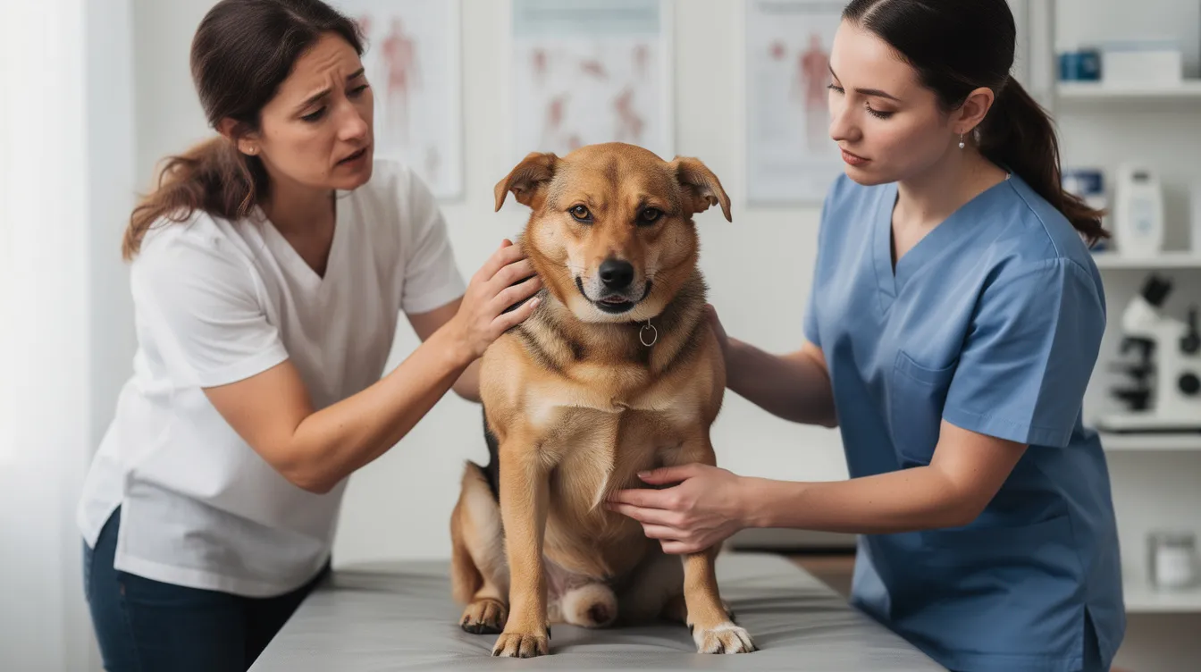 The image depicts a dog displaying signs of pain, such as a hunched posture and flattened ears, suggesting it may be experiencing discomfort. This visual representation highlights the importance of recognizing behavioral changes in dogs, which can indicate underlying issues like arthritis or injury.