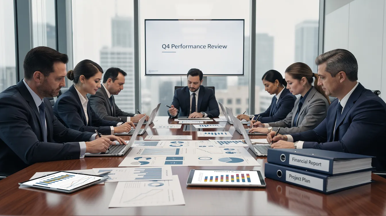 98a0f869 7416 45a6 a6aa e29a87c495f0 A group of business professionals is gathered around a conference table, actively reviewing financial documents and project reports related to a rice mill plant. They are discussing aspects such as bank finance, loan amounts, and eligibility criteria for term loans, focusing on the project's costs and potential assets created.