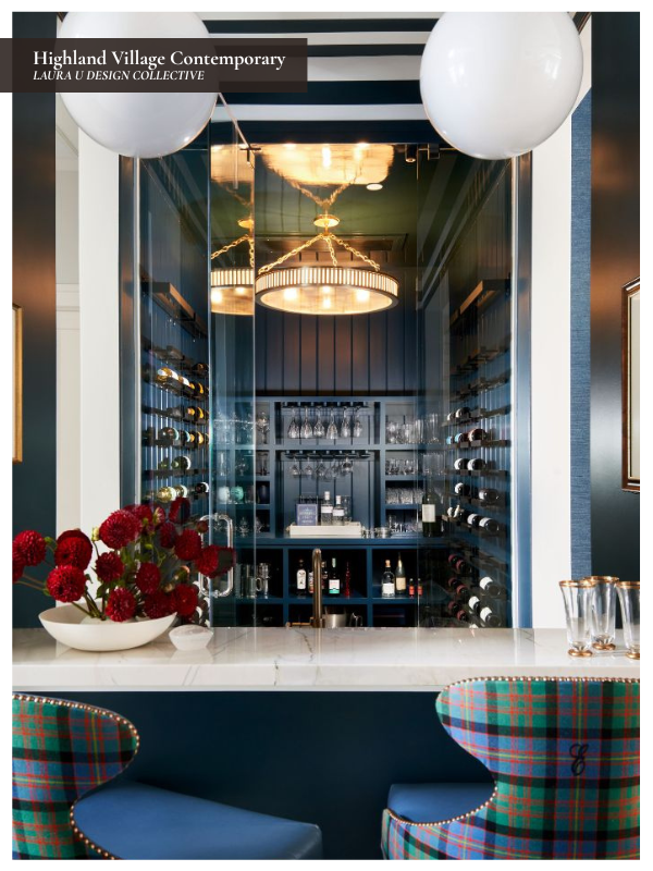 Highland Village Contemporary bar with plaid and stripes mixed