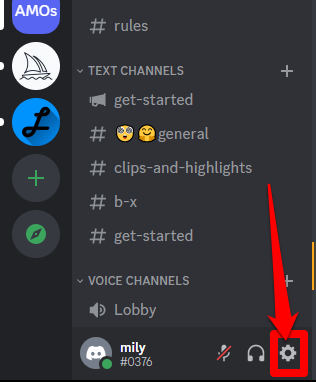 Picture showing the user settings icon on Discord