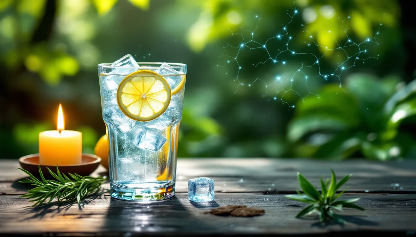 A refreshing glass of water with lemon, representing hydration for lymphatic flow.