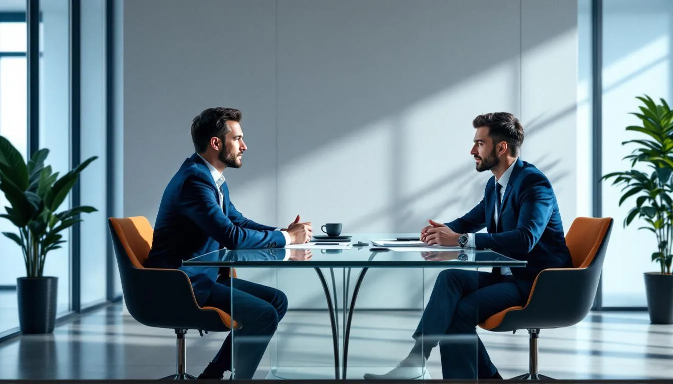 Top Zoho CRM Consulting Services for Streamlined Business Solutions 2 Two Business Professionals Discussing Zoho Crm Consulting Services In A Modern Office, Focusing On Crm Strategy And Business Process Optimization.