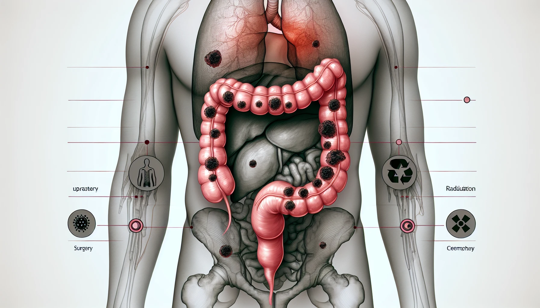 Illustration of lung metastases in colon cancer