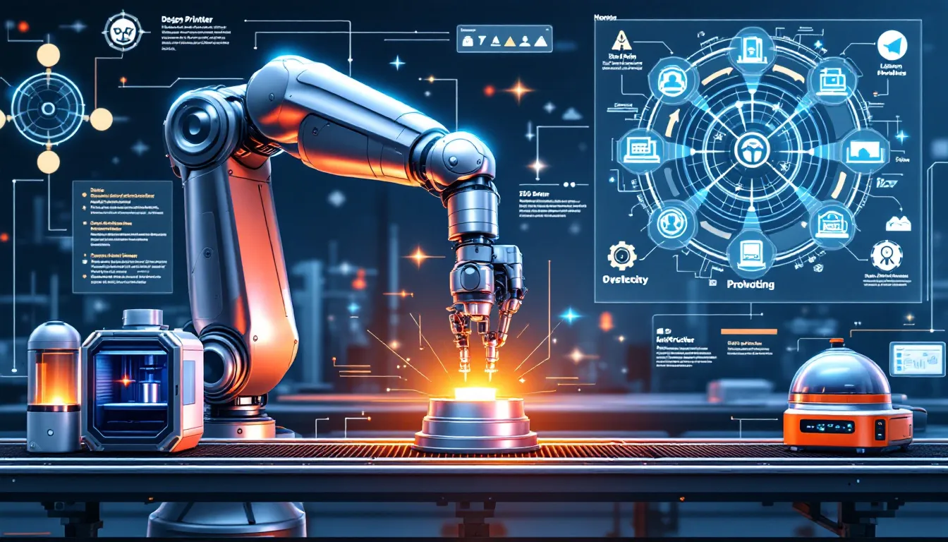 A graphic showcasing technology enhancing efficiency in manufacturing processes.