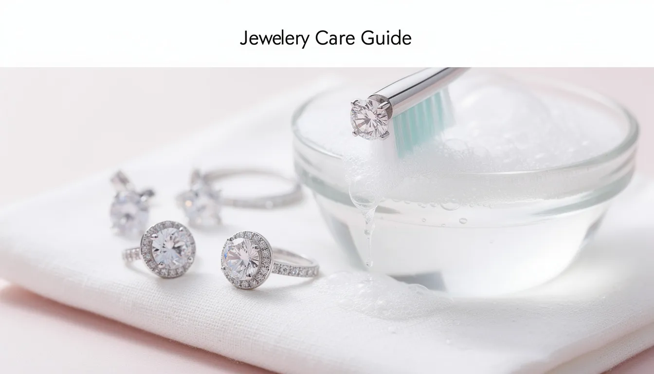 This image features a stunning collection of sterling silver cubic zirconia jewellery, including earrings, a necklace, and a bracelet. The pieces are designed to showcase the brilliance and clarity of the cubic zirconia stones, which are an affordable alternative to diamonds, while emphasizing the importance of proper care to maintain their beauty.