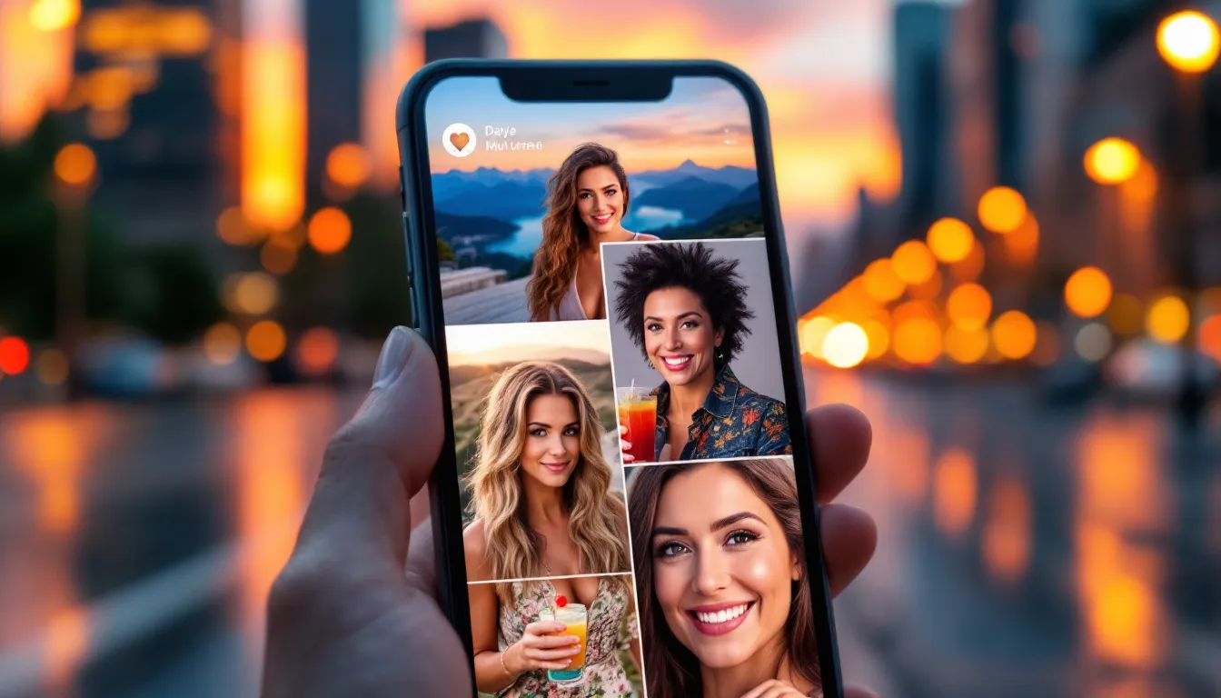 A close-up of a dating app on a smartphone screen, focusing on profiles of mature women.