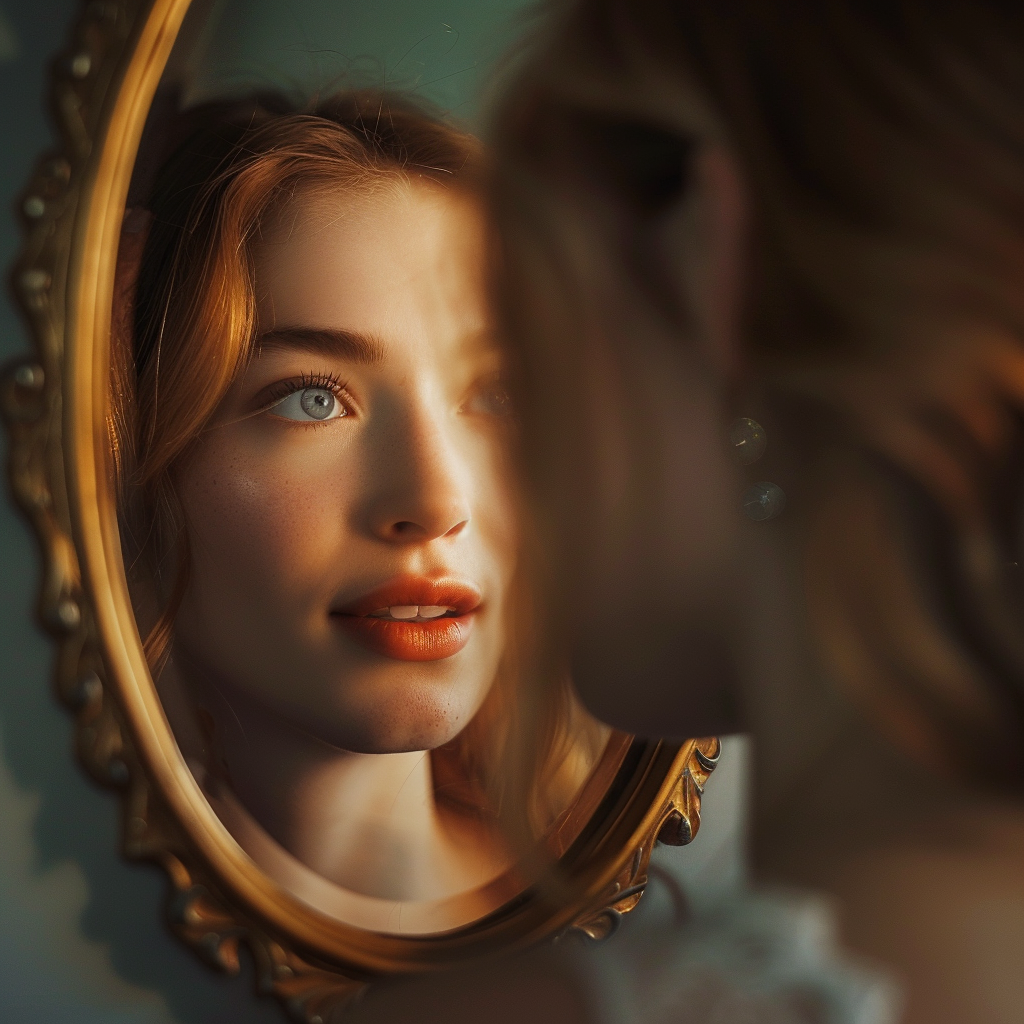 an image of a woman looking at herself in the mirror symbolizing self-trust