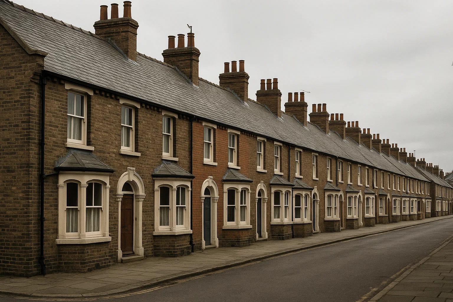 Traditional UK terraced houses in a conservation area with original roof features.