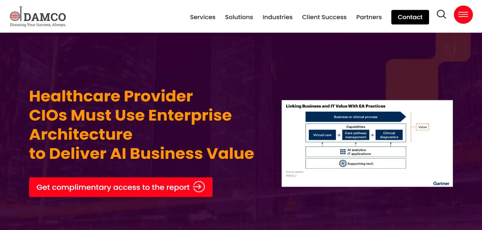 Homepage of Damco website