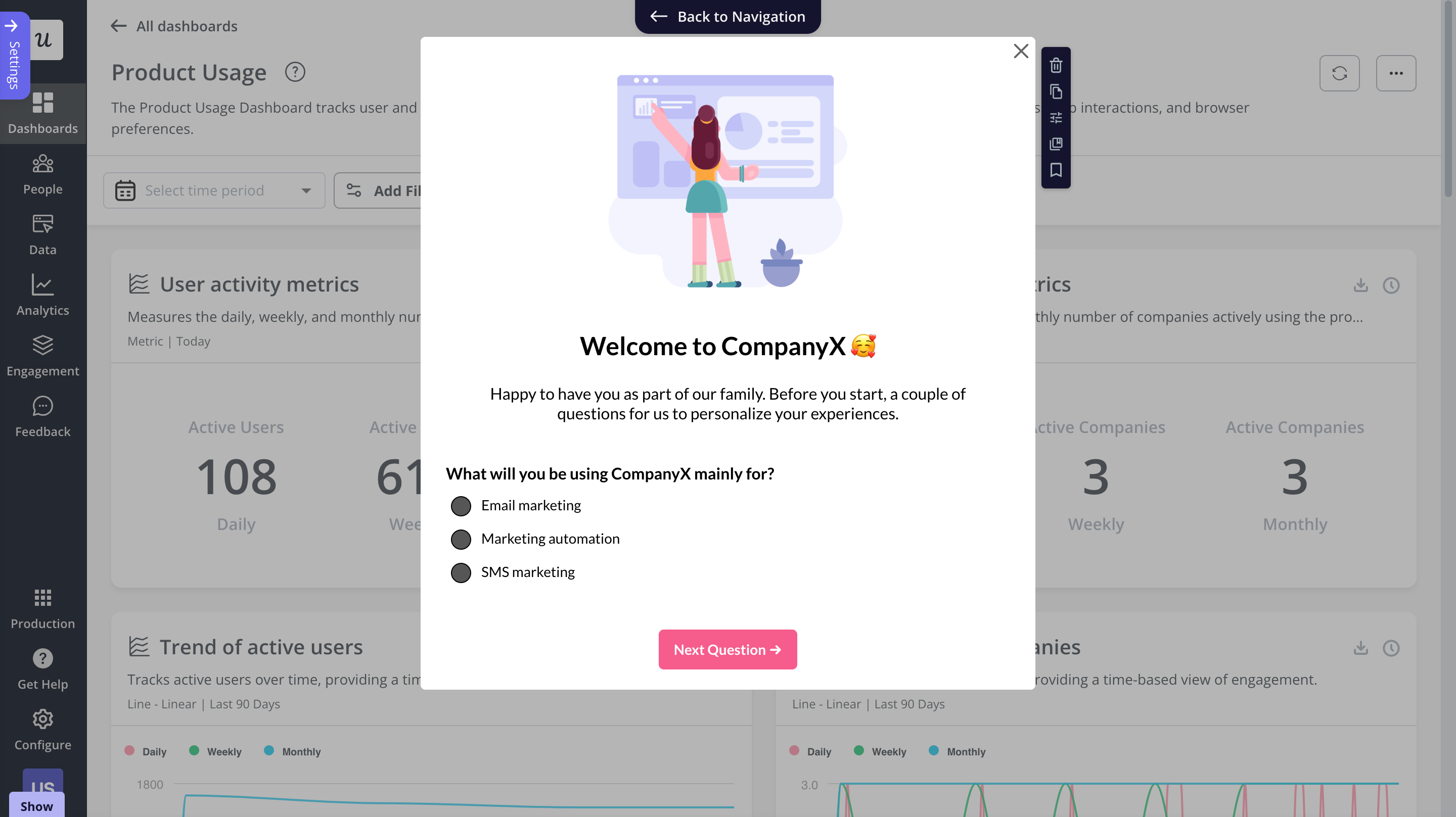 Welcome survey created in Userpilot