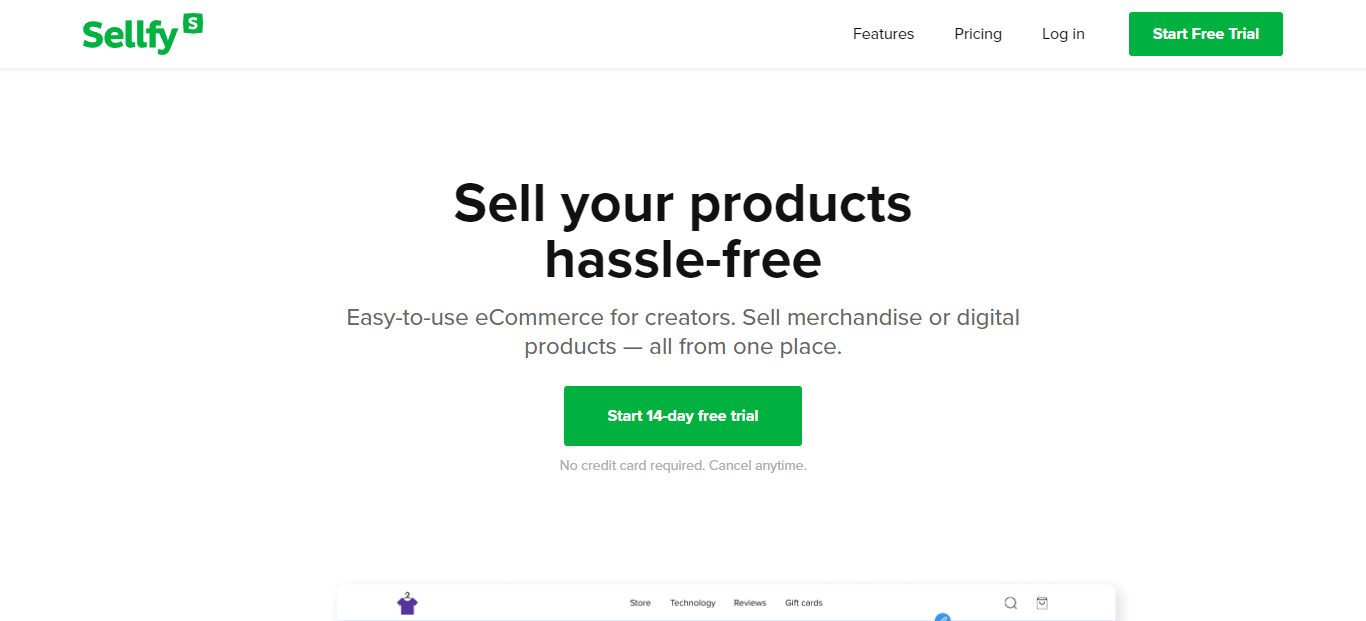 Sellfy home page screenshot