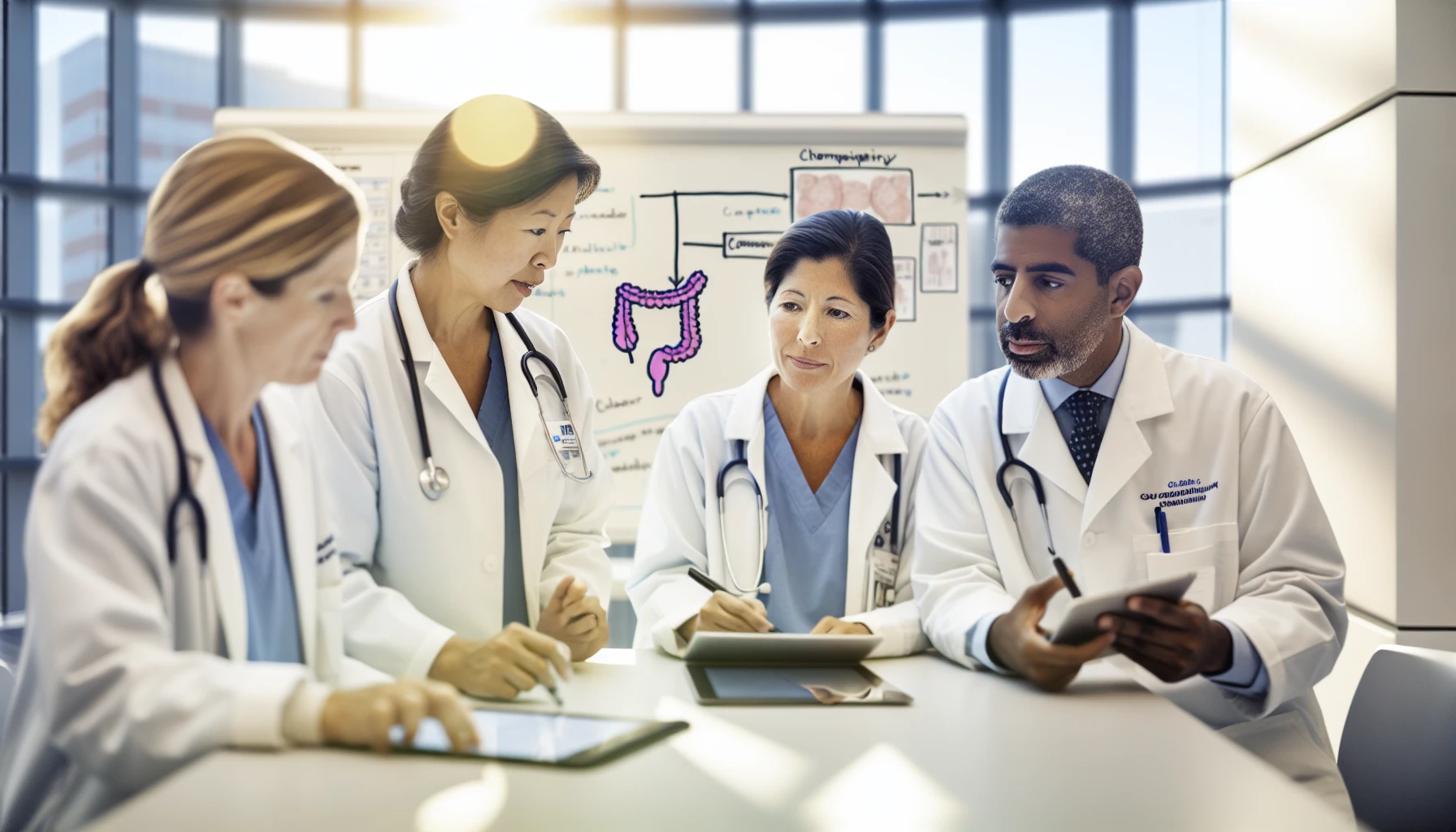 Photo of a medical team discussing combined chemotherapy and radiation therapy