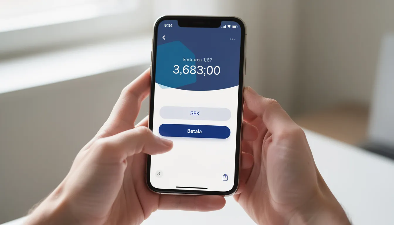 En hand håller en smartphone med en öppen betalningsapp, vilket visar hur enkelt det är att göra insättningar och uttag hos jalla casino. Appen är användarvänlig och erbjuder ett tryggt och säkert sätt för svenska spelare att spela ansvarsfullt.