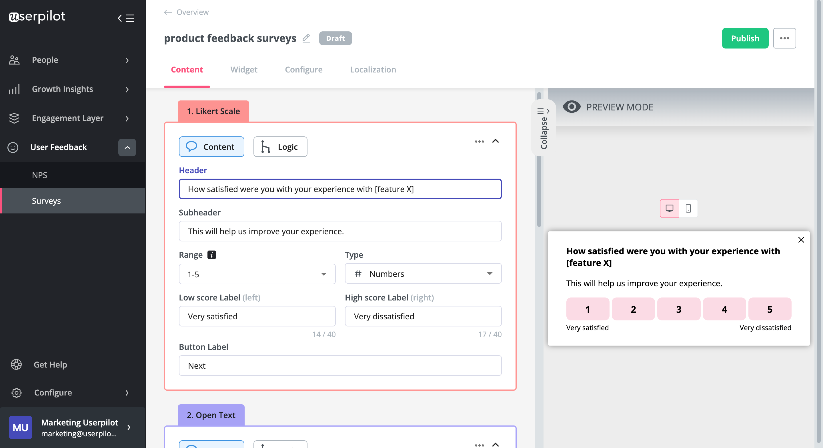 Create micro surveys in Userpilot to capture customer feedback