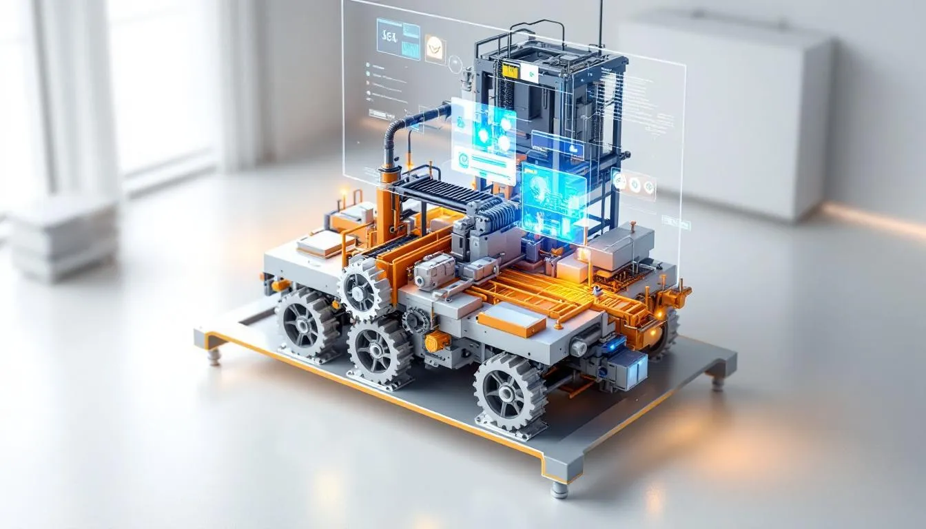 A digital twin model is depicted, showcasing a 3D representation of a manufacturing process, emphasizing the integration of digital technologies for prototyping. This image illustrates the potential of digital transformation in the manufacturing industry, highlighting the importance of digital transformation roadmaps and strategies for operational efficiency and continuous improvement.