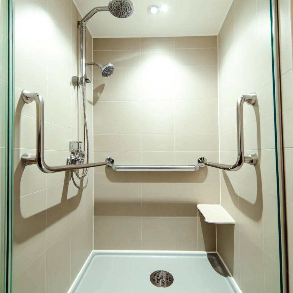 Shower with grab bars for elderly safety
