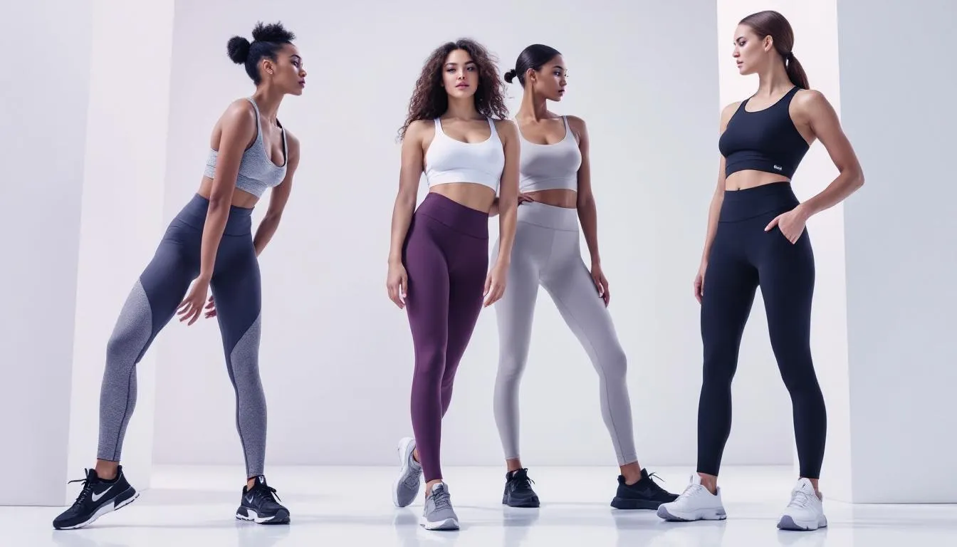 A variety of apparel made from spandex fabric, including yoga pants and leggings.