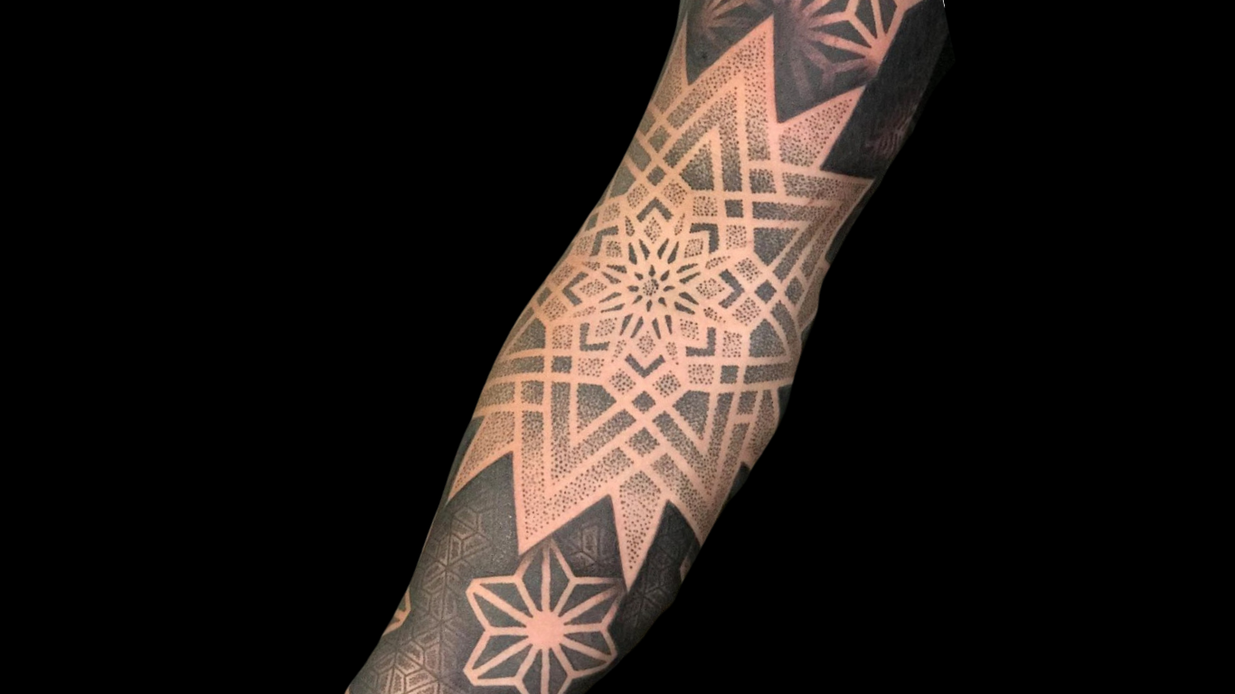 Geometric sleeve by Corey Ferguson. Done at Good Point Tattoos studio. Tattoos geometric.