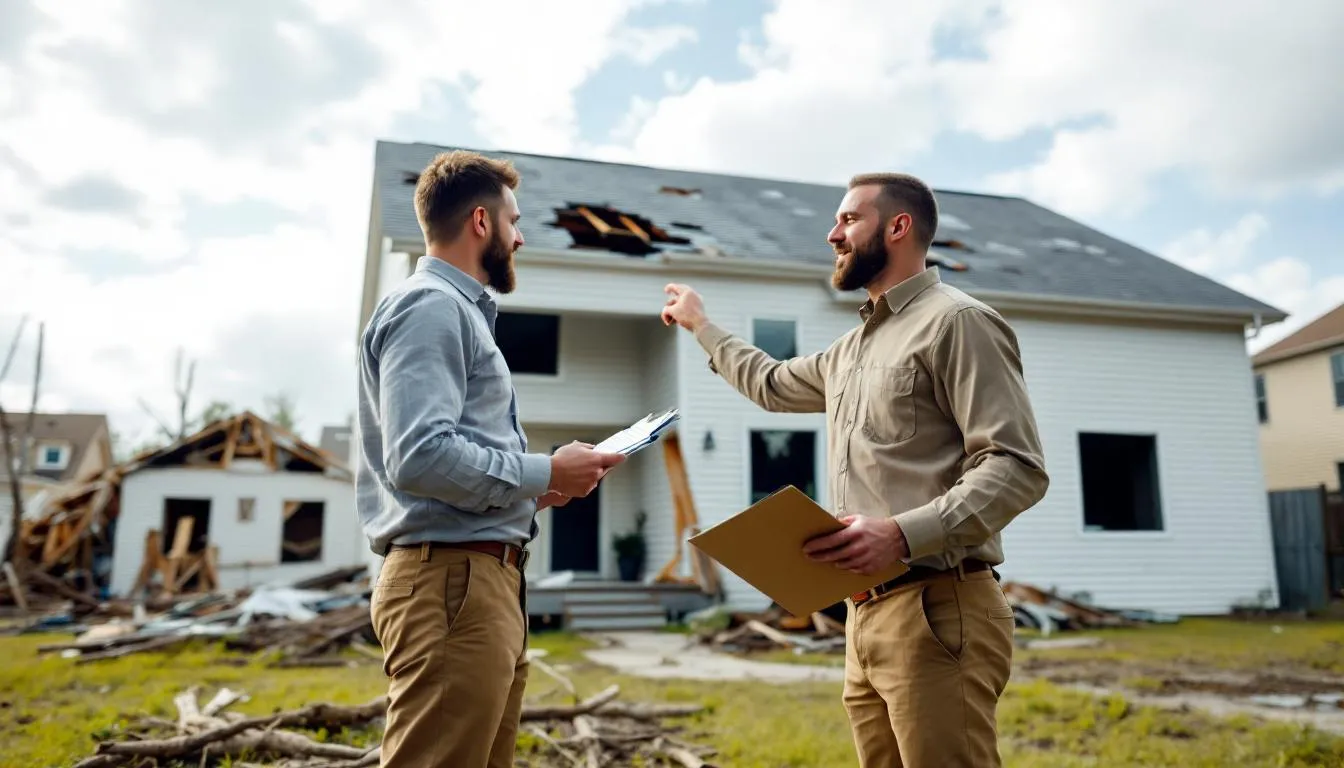 Steps to take after a hurricane, with an image showing a homeowner assessing damage.