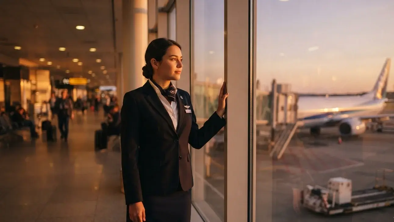 Standby traveler showing onward ticket at airline counter