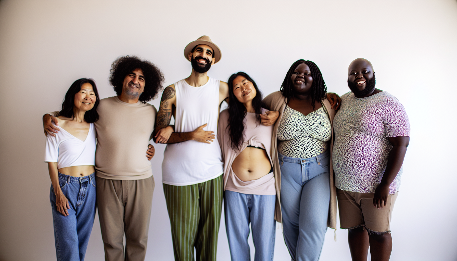 Diverse group of people embracing their bodies and smiling